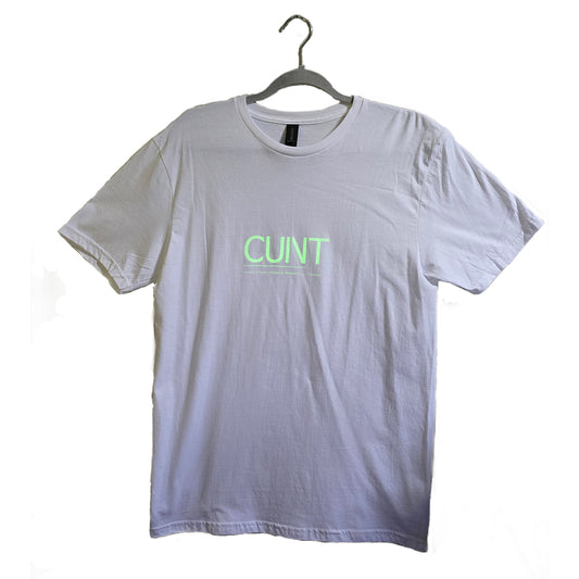 CUIVT T-Shirt White with Green Glow in the Dark Text